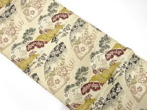 アンティーク 扇に読み本・鶴模様織り出し丸帯(材料)